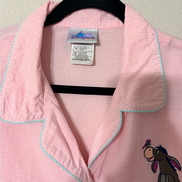 Disneyland Resort Pink White Gingham Eeyore Long Sleeve Button Sleep Shirt. XL - Picture 4 of 15